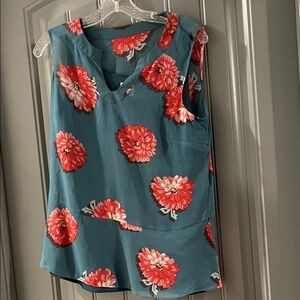 CAbi Teal Sleeveless Camisole with Coral Floral Print